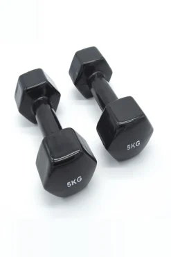 2 Unidades 5 Kg Mancuernas Pesas Hexagonales De Vinilo Fitness Gimnasia Negro