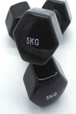 2 Unidades 5 Kg Mancuernas Pesas Hexagonales De Vinilo Fitness Gimnasia Negro
