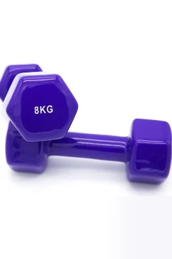 2 Unidades 8 Kg Mancuernas Pesas Hexagonales De Vinilo Fitness Gimnasia Morado
