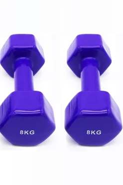 2 Unidades 8 Kg Mancuernas Pesas Hexagonales De Vinilo Fitness Gimnasia Morado