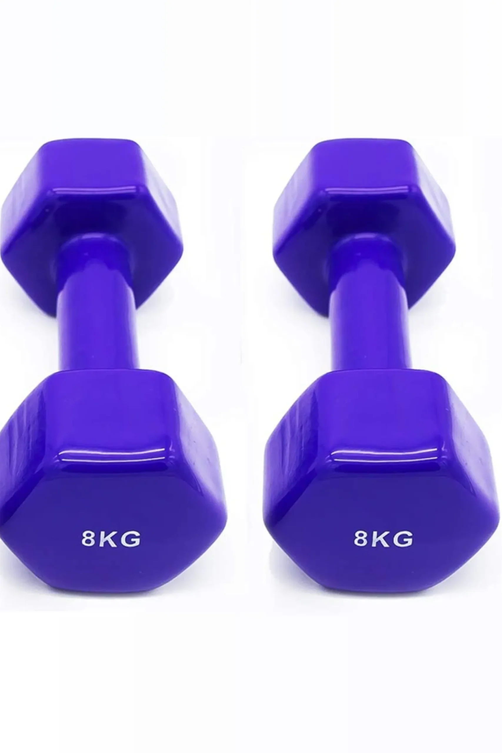 2 Unidades 8 Kg Mancuernas Pesas Hexagonales De Vinilo Fitness Gimnasia Morado