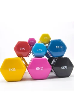 2 Unidades 9 Kg Mancuernas Pesas Hexagonales De Vinilo Fitness Gimnasia Azul